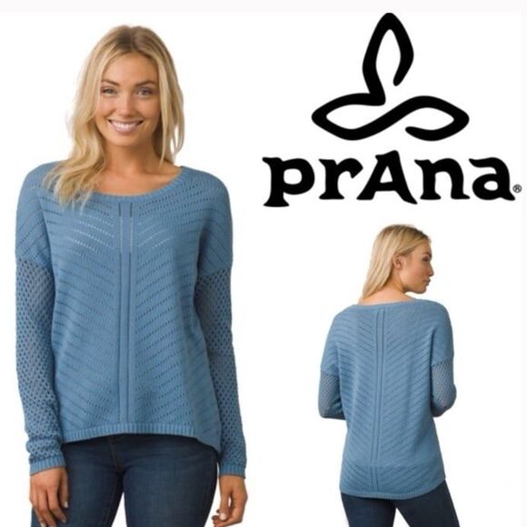 prAna Women's Parker Sweater Open Knit Dusty Skies - Picture 1 of 6